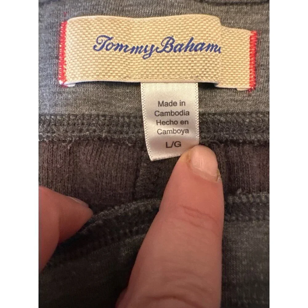 Tommy Bahama Mens Gray Lounge Pants Drawstring Waist & Pink Dolphin‎ Logo L/G